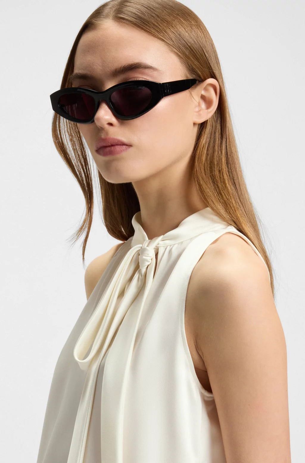 HUGO Sleeveless blouse in satin with tie neck