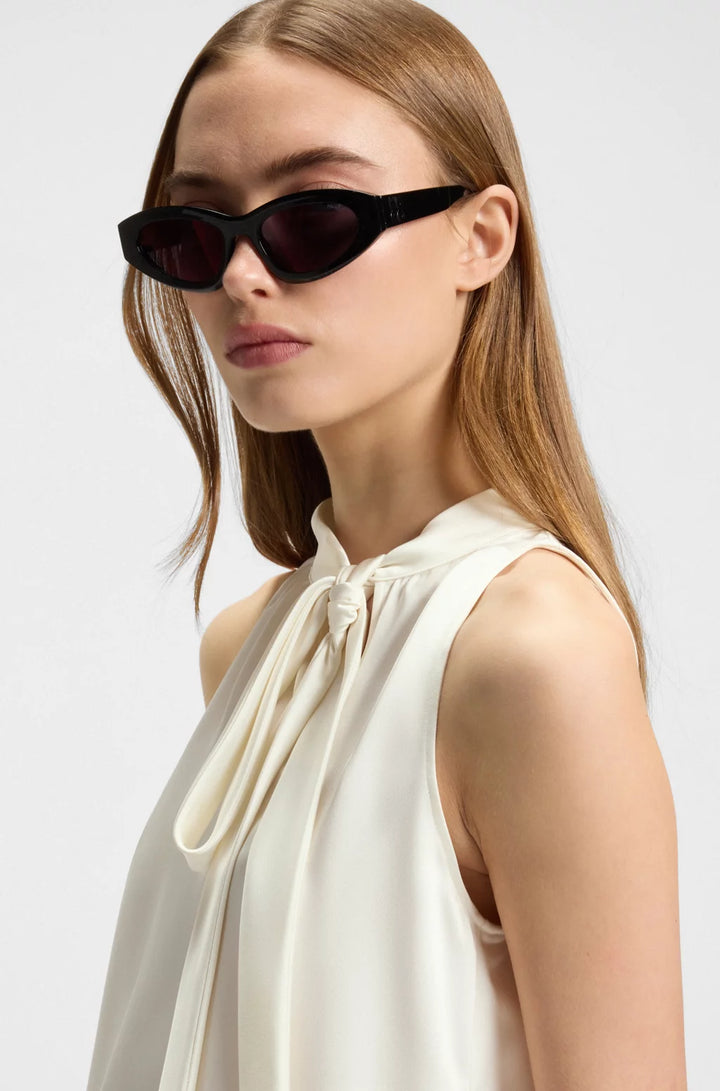 HUGO Sleeveless blouse in satin with tie neck