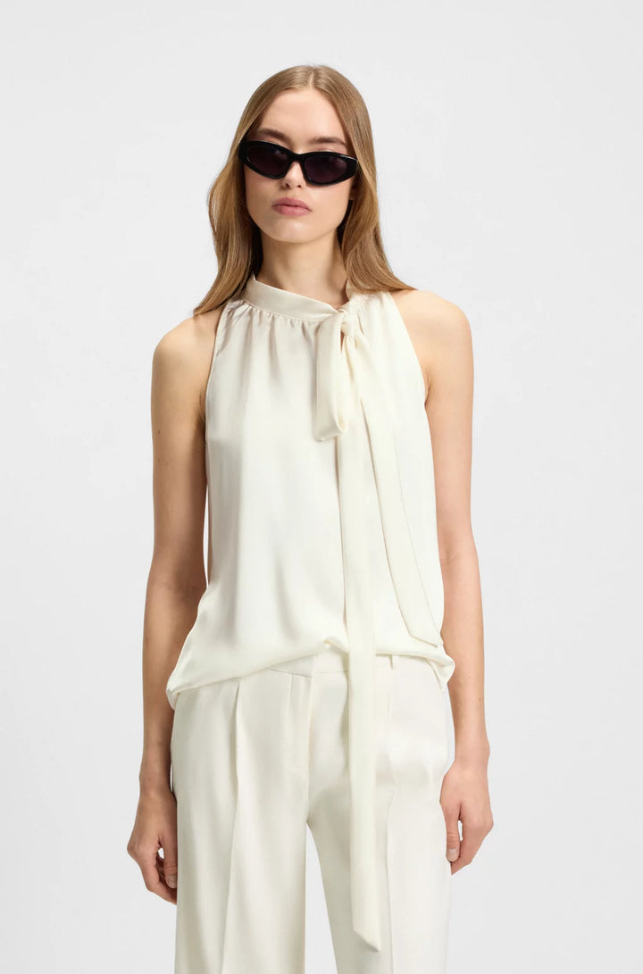 HUGO Sleeveless blouse in satin with tie neck