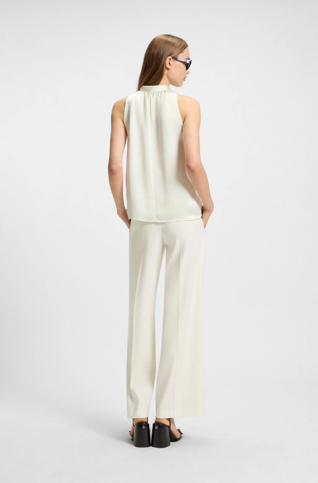 HUGO Sleeveless blouse in satin with tie neck