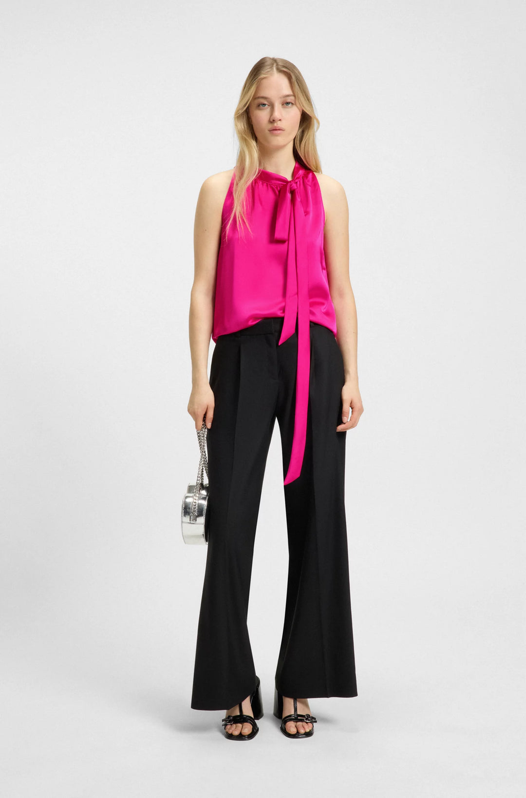 HUGO Sleeveless blouse in satin with tie neck