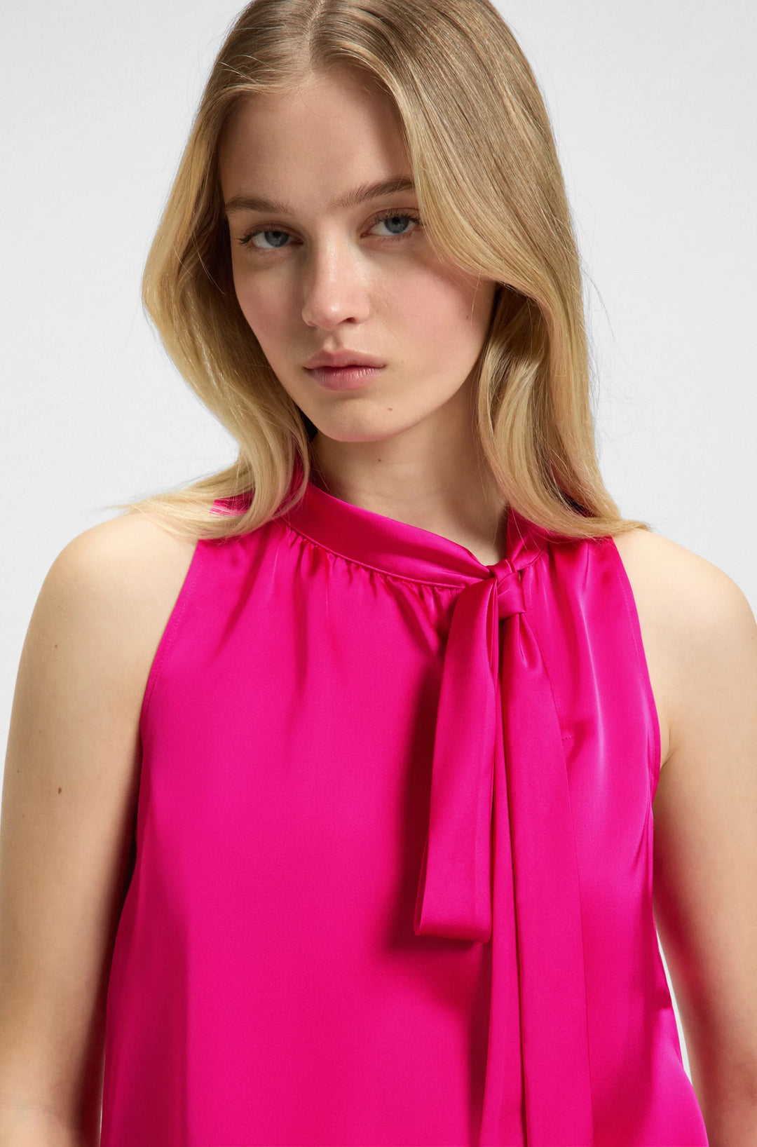 HUGO Sleeveless blouse in satin with tie neck