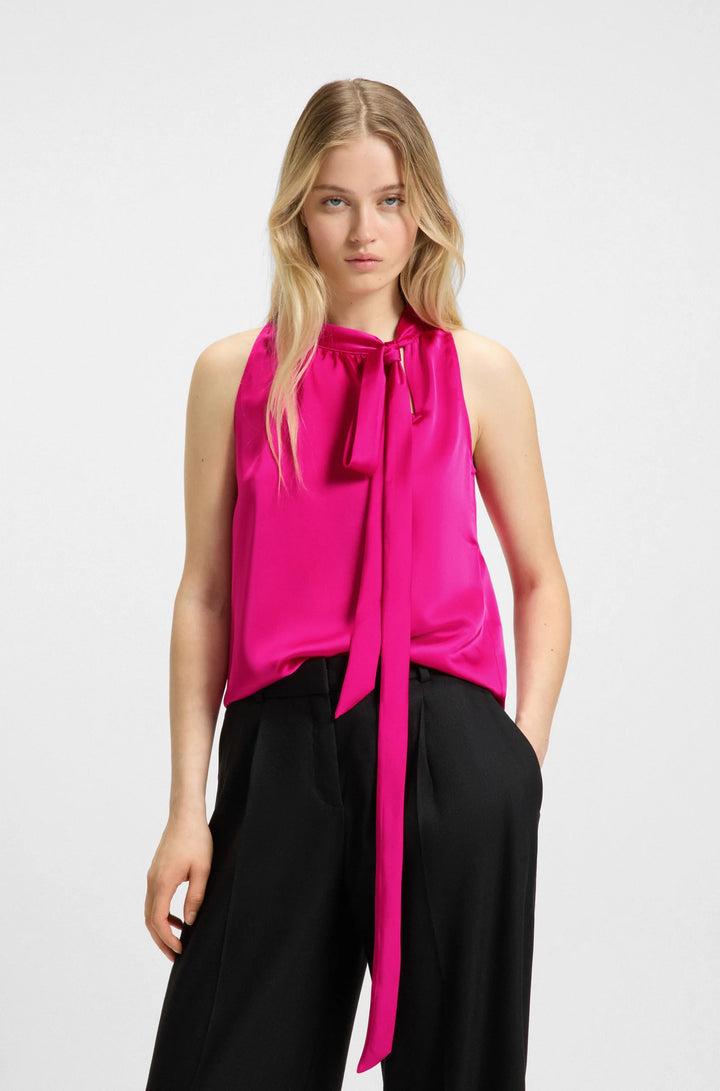 HUGO Sleeveless blouse in satin with tie neck
