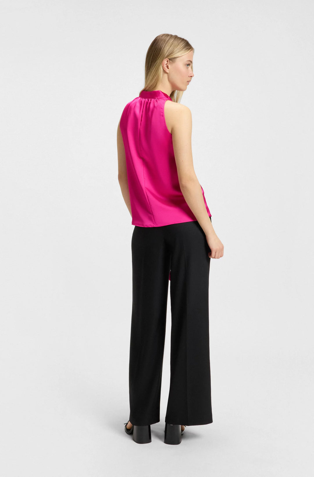 HUGO Sleeveless blouse in satin with tie neck