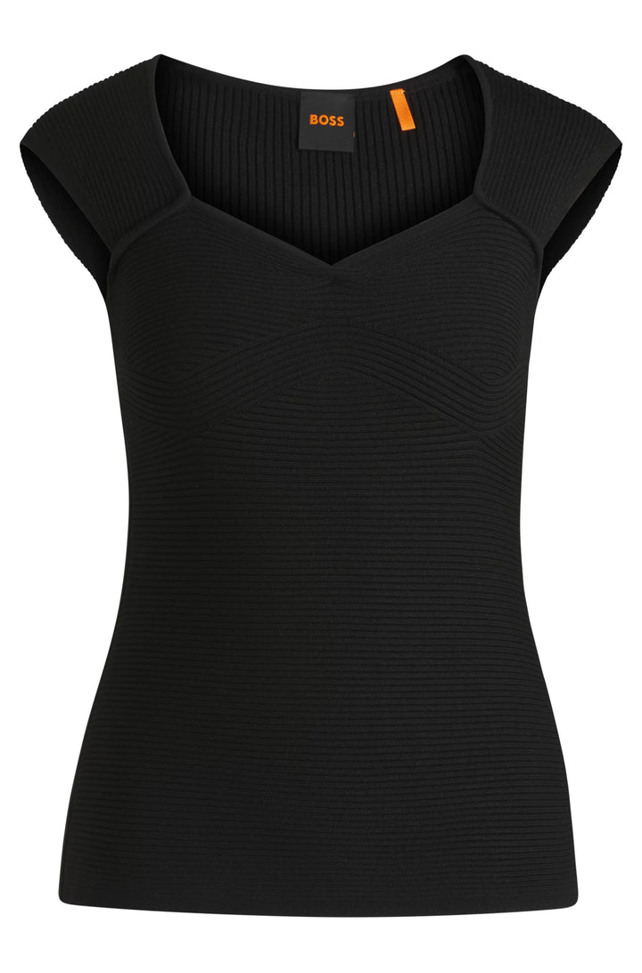 BOSS Sleeveless top in stretch fabric with mixed ribbing