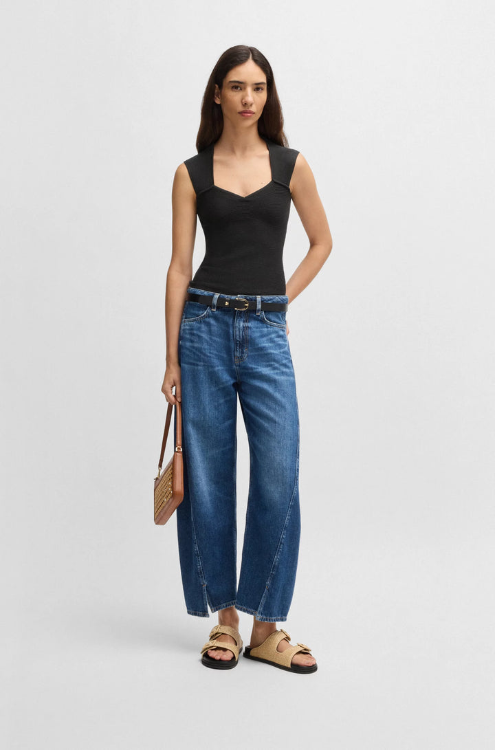 BOSS Sleeveless top in stretch fabric with mixed ribbing