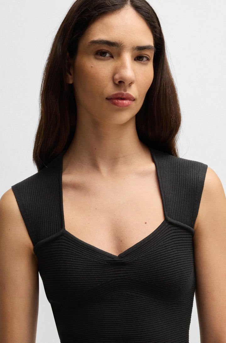 BOSS Sleeveless top in stretch fabric with mixed ribbing