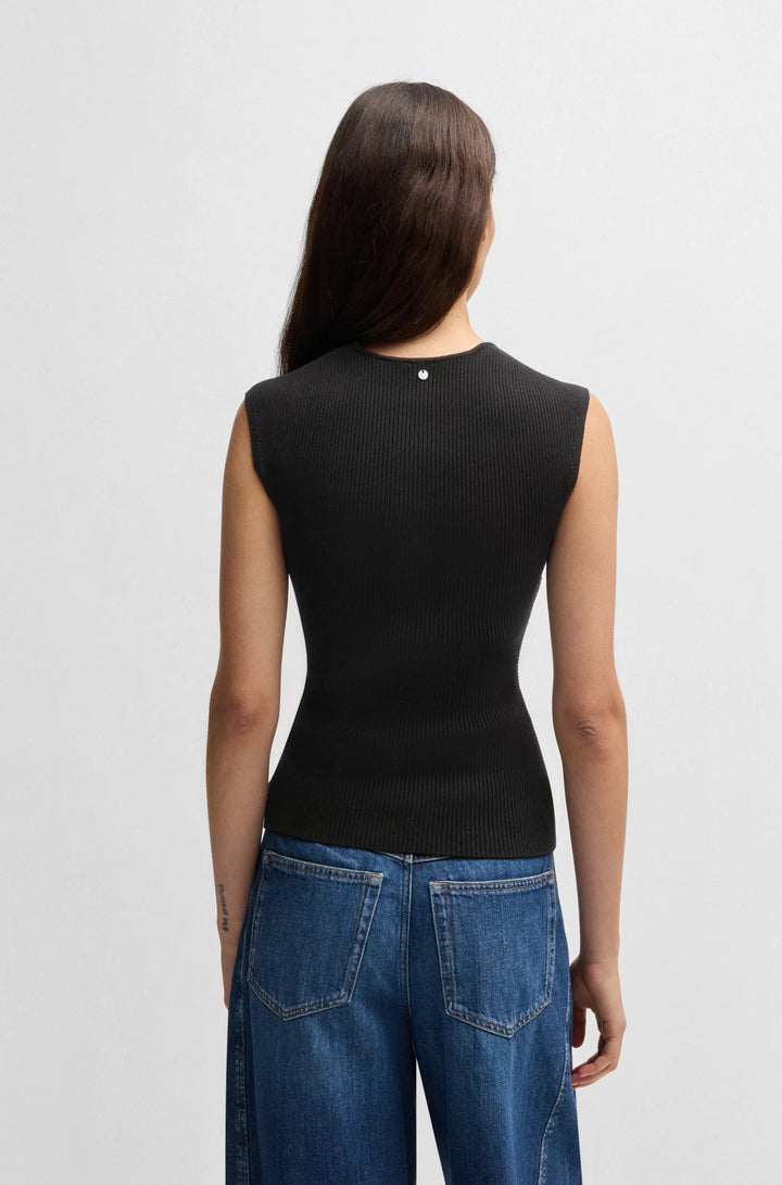 BOSS Sleeveless top in stretch fabric with mixed ribbing