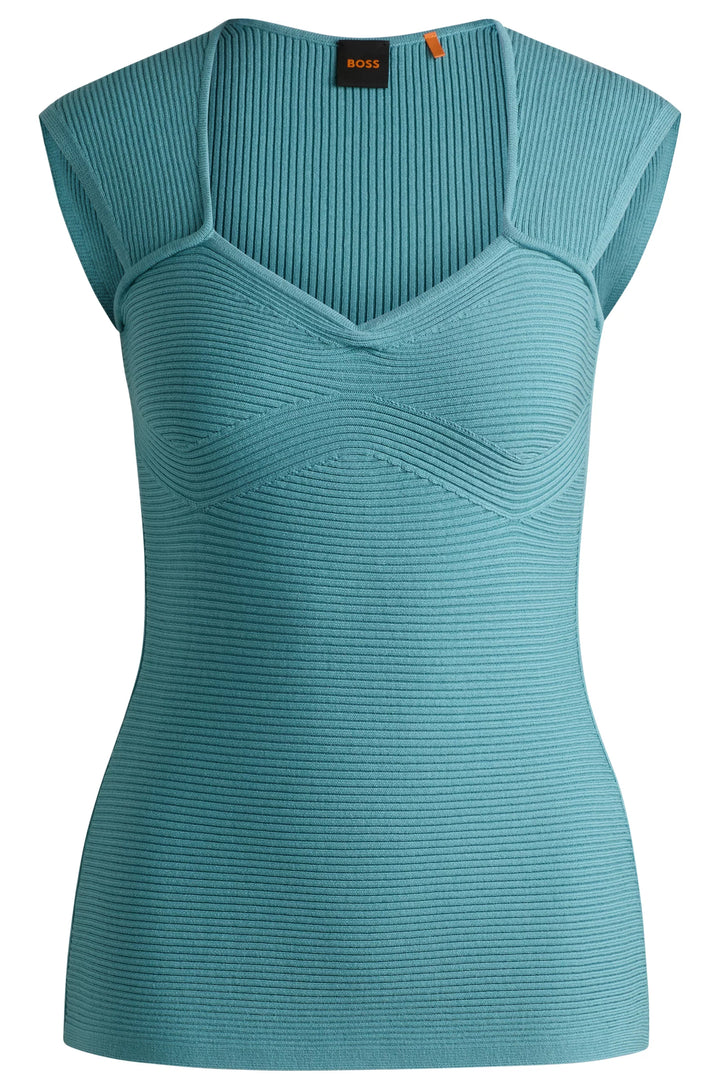 BOSS Sleeveless top in stretch fabric with mixed ribbing