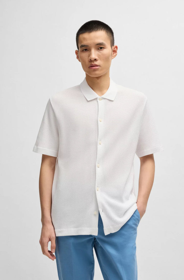 BOSS REGULAR-FIT SHIRT IN WAFFLE COTTON