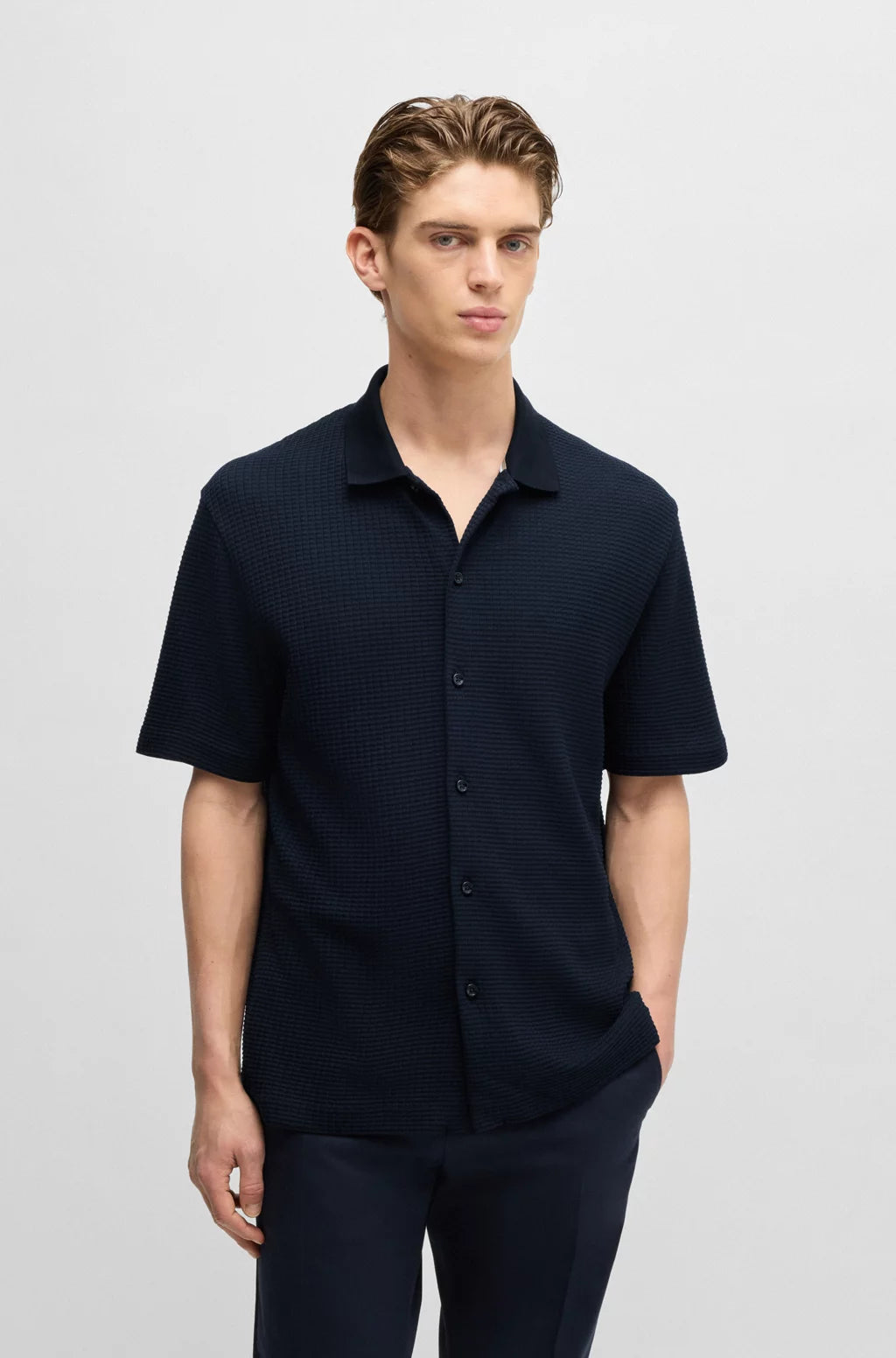 BOSS REGULAR-FIT SHIRT IN WAFFLE COTTON