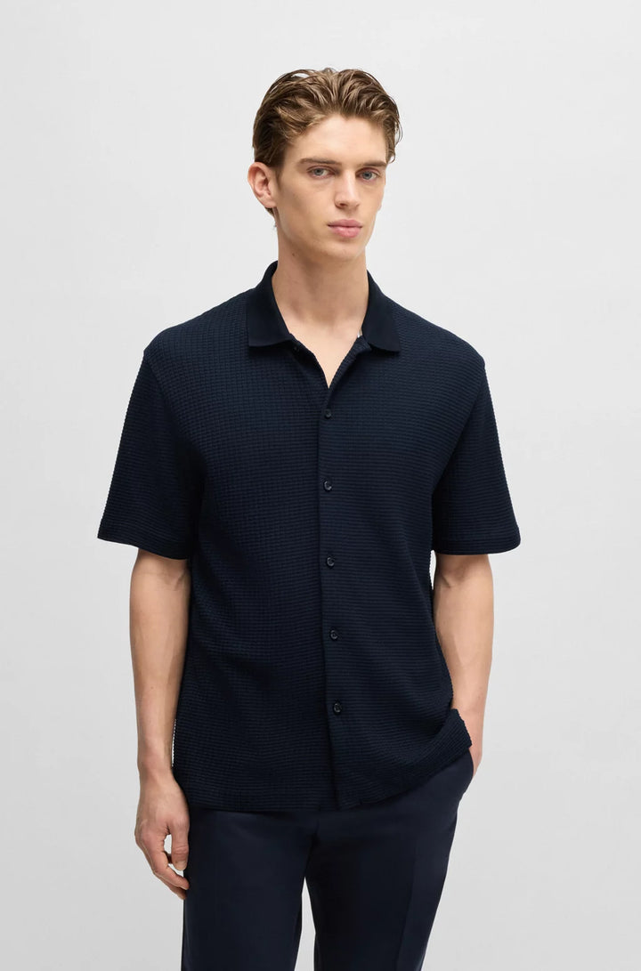 BOSS REGULAR-FIT SHIRT IN WAFFLE COTTON