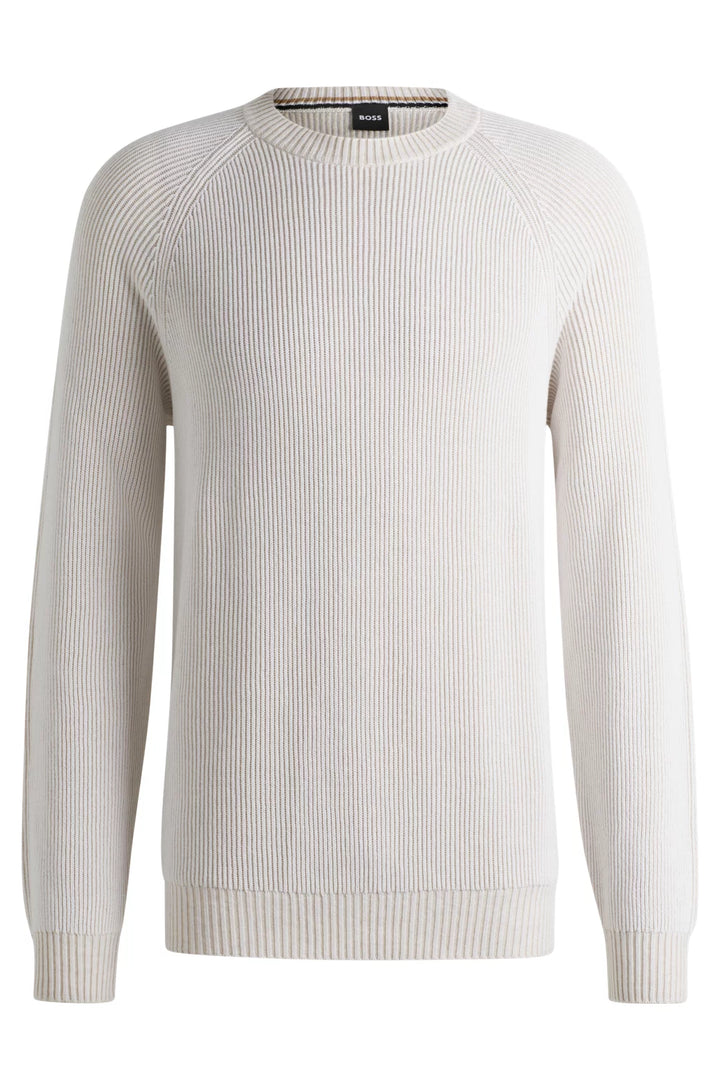 BOSS Cotton-linen sweater with striped knit