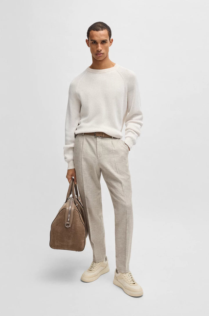 BOSS Cotton-linen sweater with striped knit