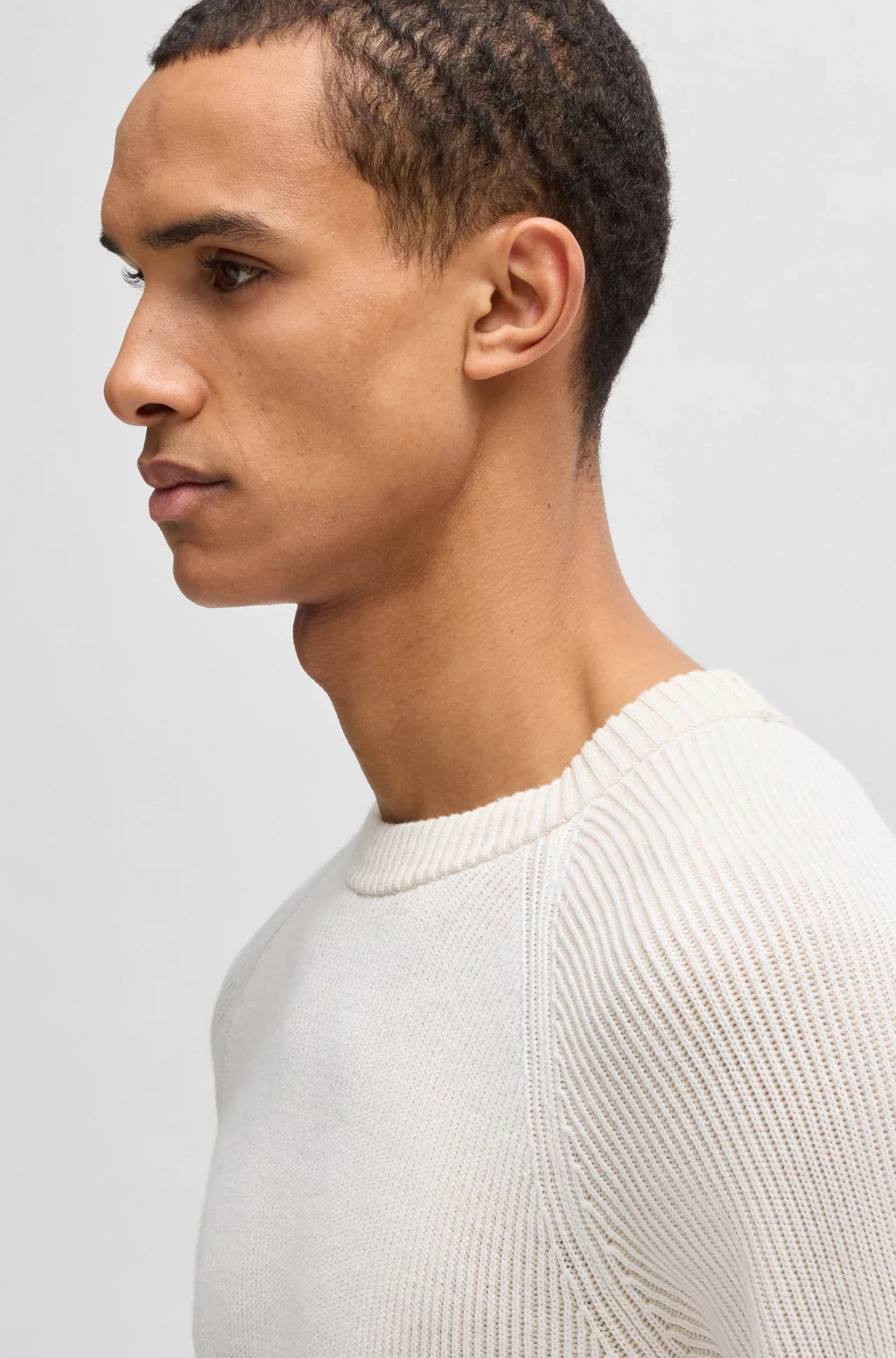 BOSS Cotton-linen sweater with striped knit