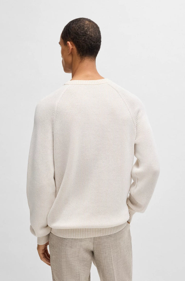 BOSS Cotton-linen sweater with striped knit