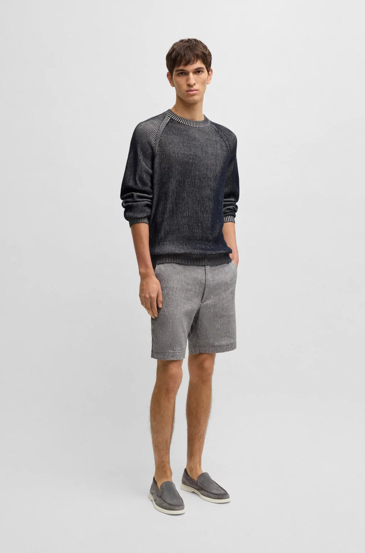 BOSS Cotton-linen sweater with striped knit