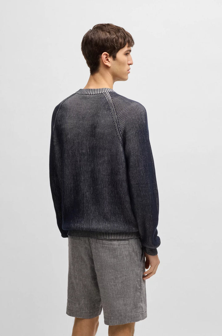 BOSS Cotton-linen sweater with striped knit