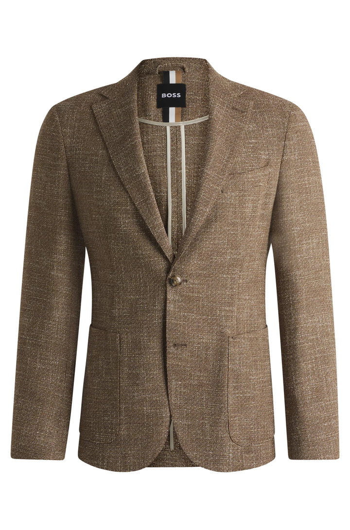 Boss Slim-fit blazer in micro-patterned stretch tweed