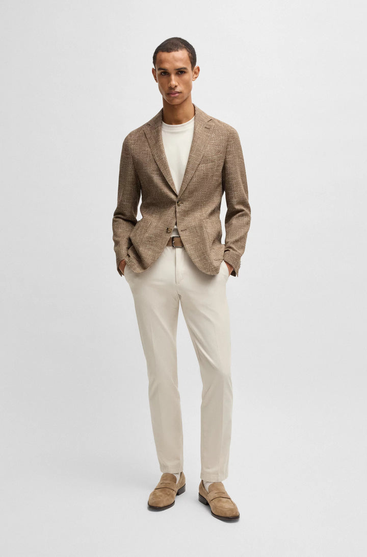 Boss Slim-fit blazer in micro-patterned stretch tweed