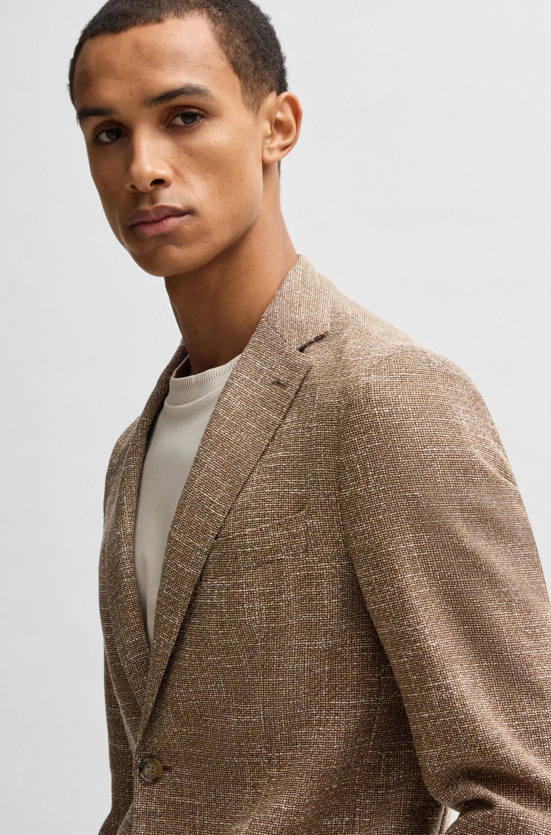 Boss Slim-fit blazer in micro-patterned stretch tweed