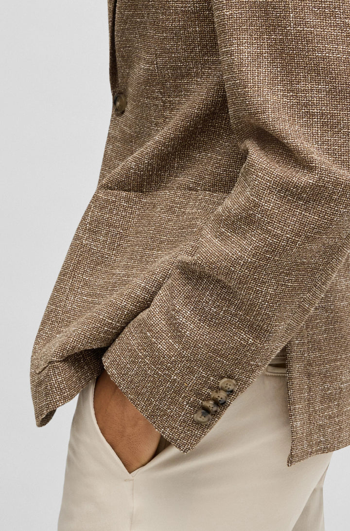 Boss Slim-fit blazer in micro-patterned stretch tweed