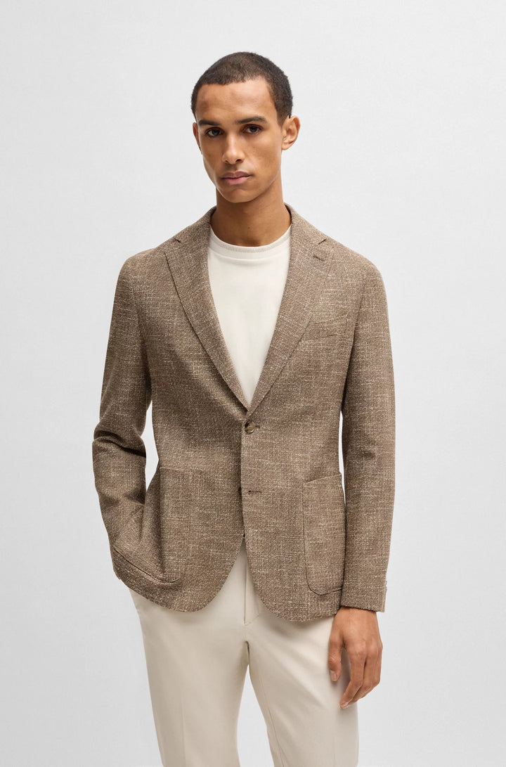 Boss Slim-fit blazer in micro-patterned stretch tweed