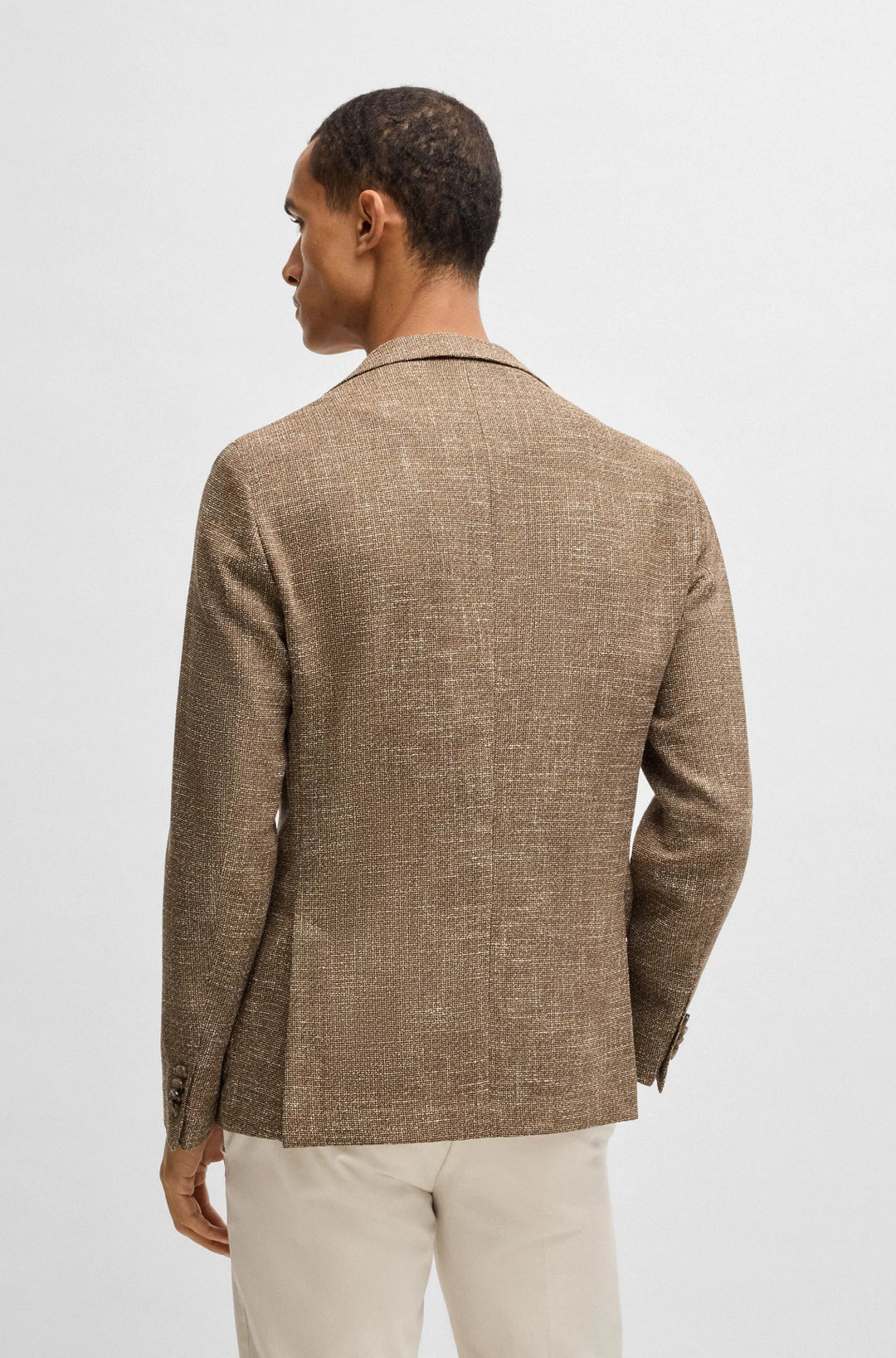 Boss Slim-fit blazer in micro-patterned stretch tweed
