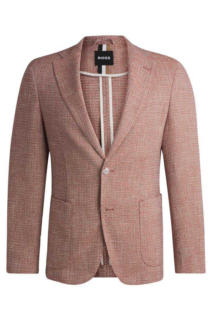 Boss Slim-fit blazer in micro-patterned stretch tweed