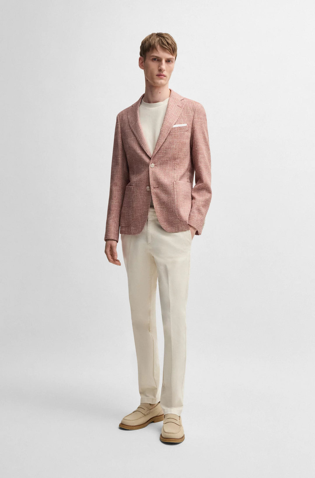 Boss Slim-fit blazer in micro-patterned stretch tweed