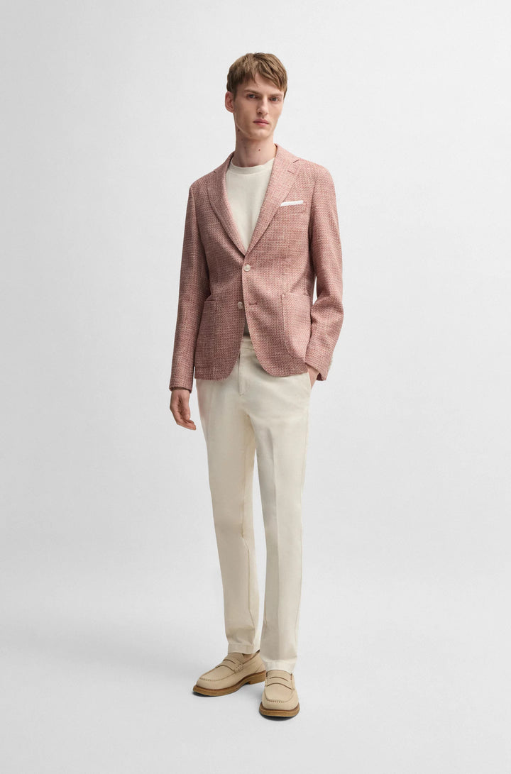 Boss Slim-fit blazer in micro-patterned stretch tweed
