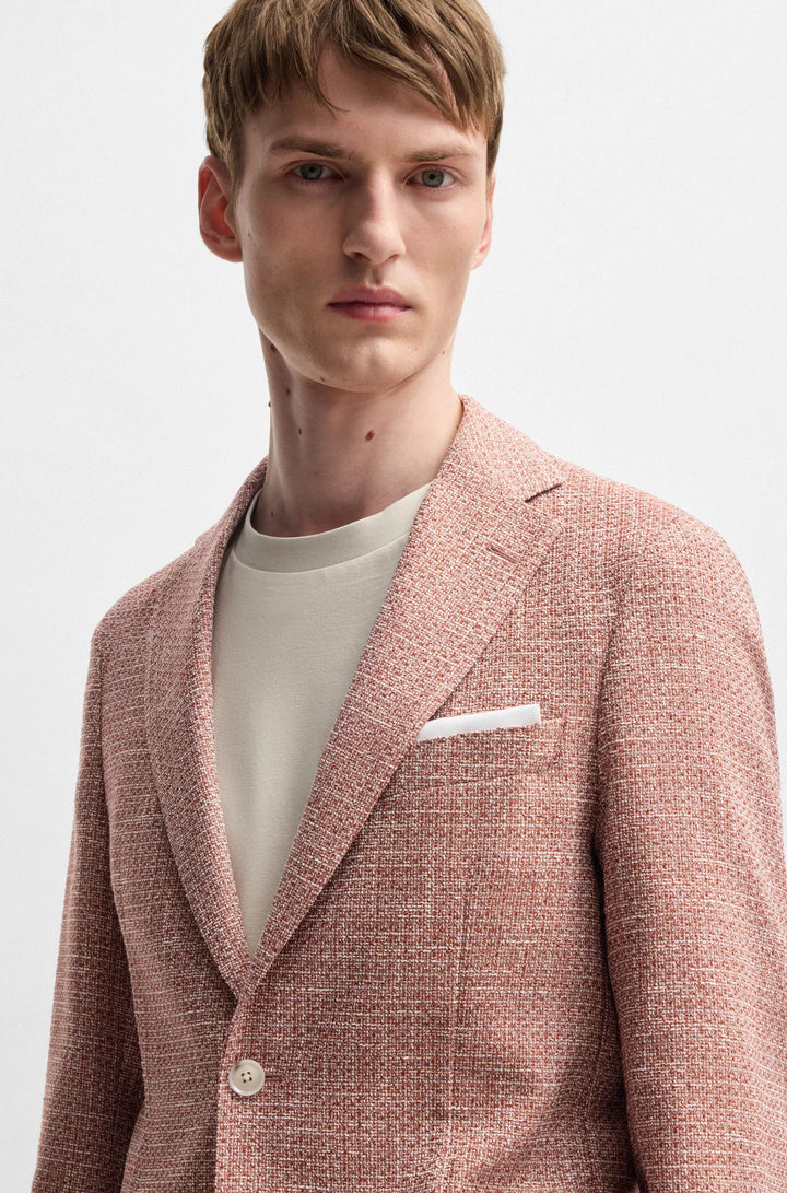 Boss Slim-fit blazer in micro-patterned stretch tweed
