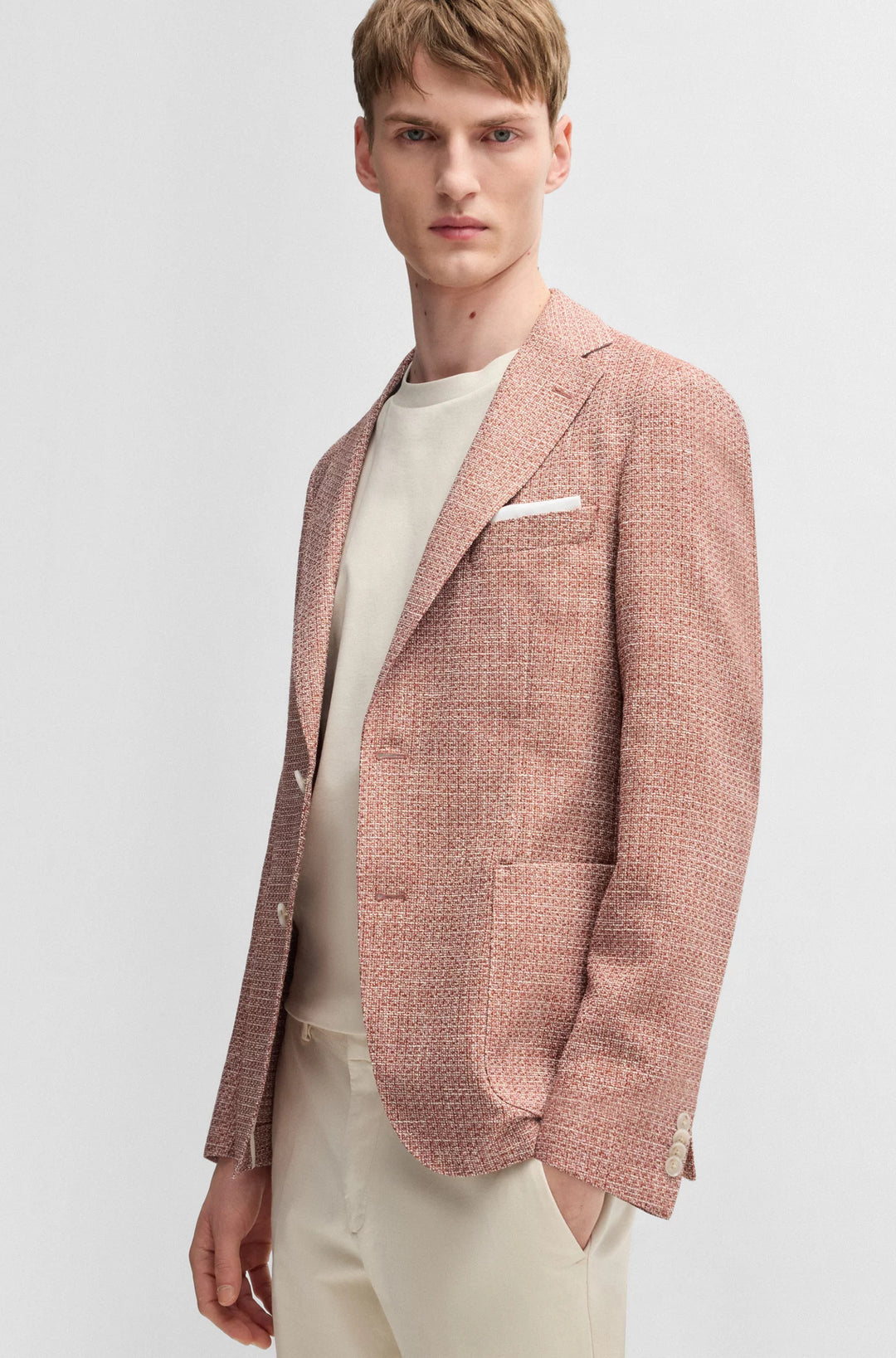 Boss Slim-fit blazer in micro-patterned stretch tweed