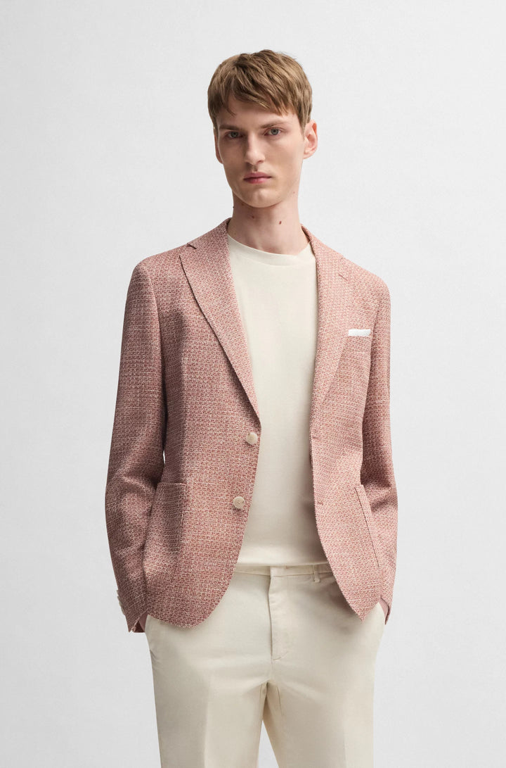 Boss Slim-fit blazer in micro-patterned stretch tweed