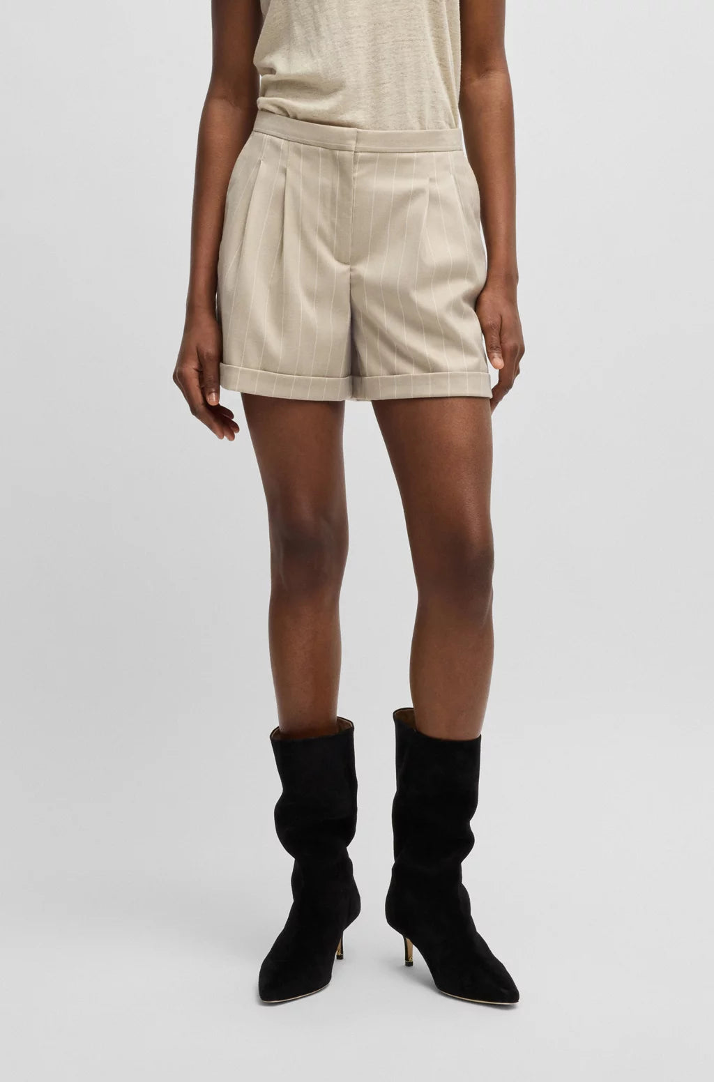 BOSS TAPERED-FIT SHORTS IN PINSTRIPE STRETCH FABRIC