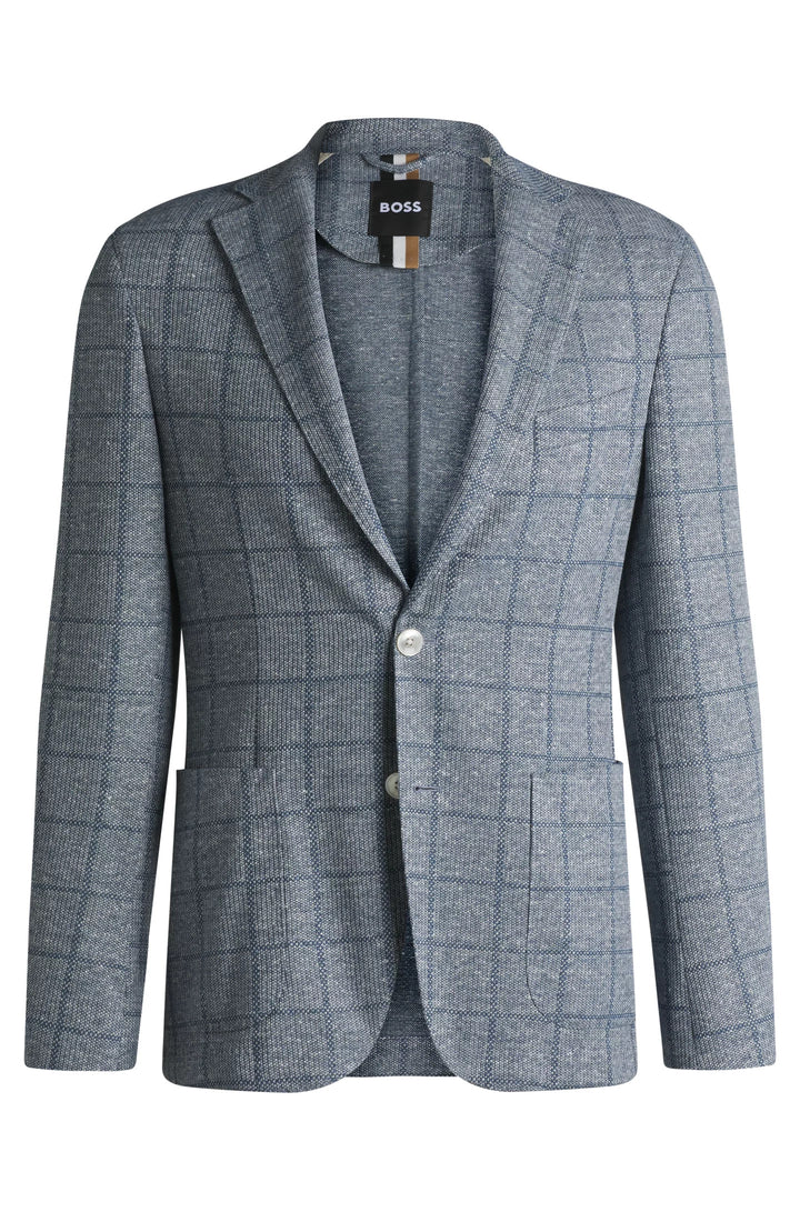 Boss Slim-fit blazer in checked stretch fabric