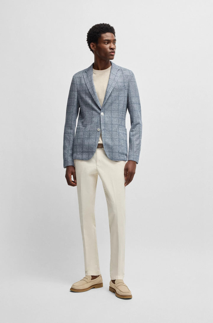 Boss Slim-fit blazer in checked stretch fabric