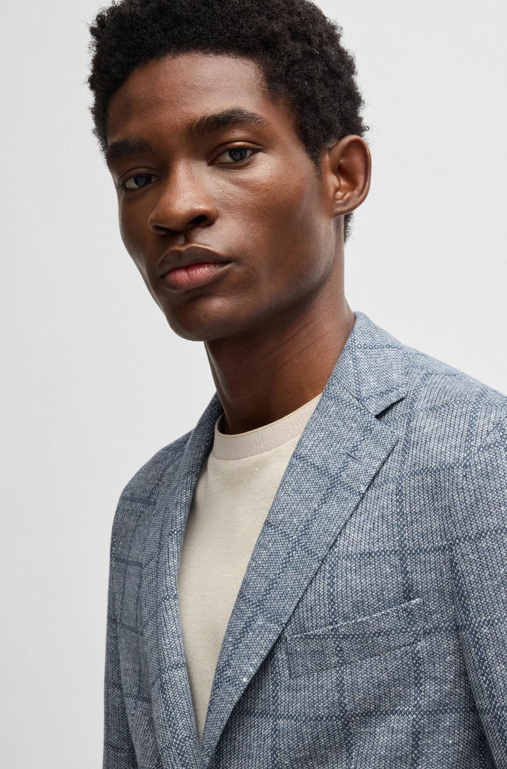Boss Slim-fit blazer in checked stretch fabric