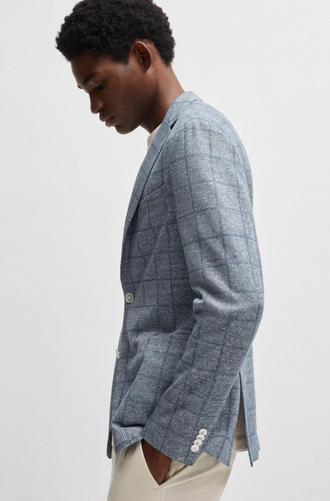 Boss Slim-fit blazer in checked stretch fabric