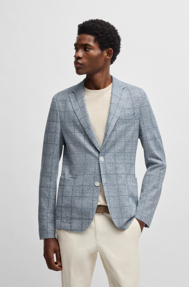 Boss Slim-fit blazer in checked stretch fabric