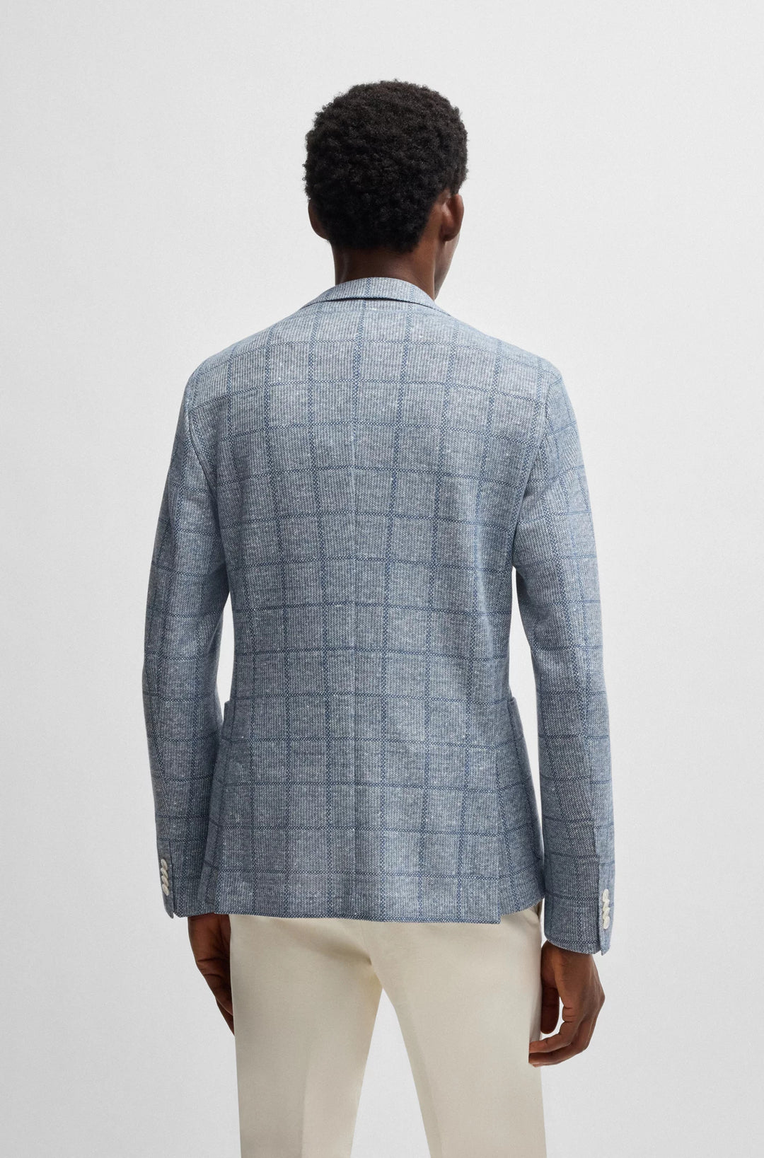 Boss Slim-fit blazer in checked stretch fabric