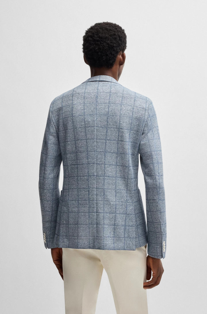 Boss Slim-fit blazer in checked stretch fabric