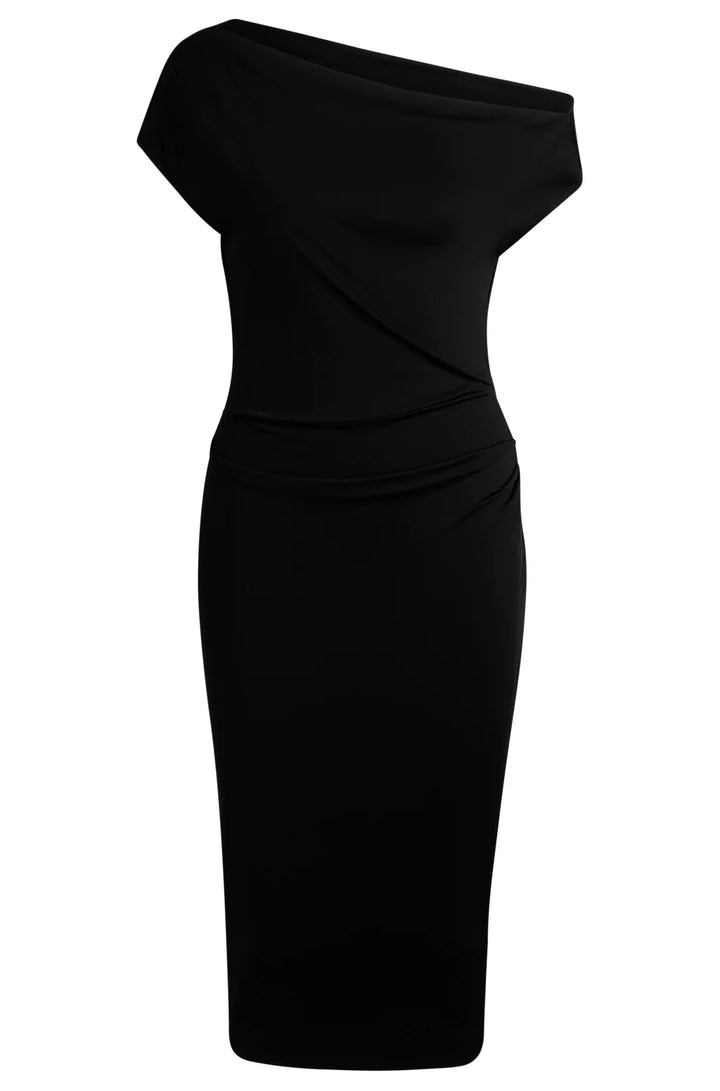 BOSS STRETCH-JERSEY DRESS WITH OFF-THE-SHOULDER NECKLINE
