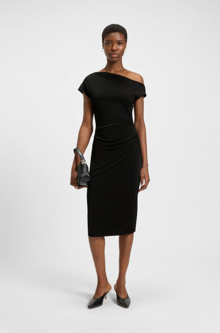BOSS STRETCH-JERSEY DRESS WITH OFF-THE-SHOULDER NECKLINE