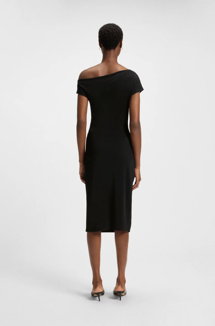BOSS STRETCH-JERSEY DRESS WITH OFF-THE-SHOULDER NECKLINE