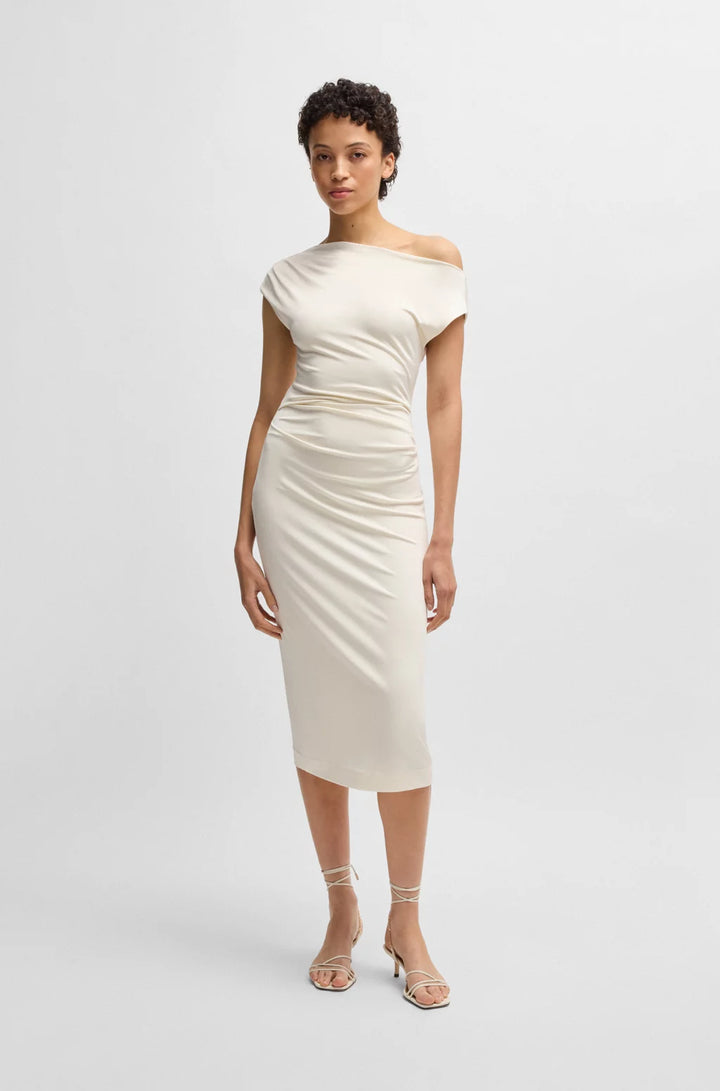 BOSS STRETCH-JERSEY DRESS WITH OFF-THE-SHOULDER NECKLINE