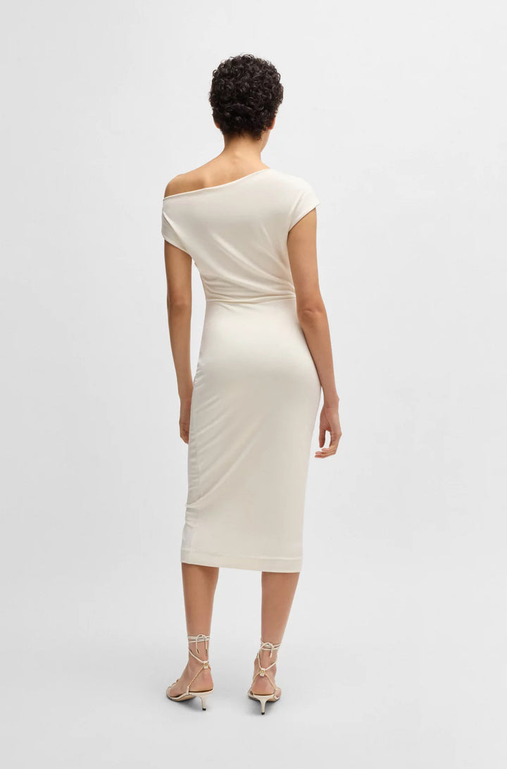 BOSS STRETCH-JERSEY DRESS WITH OFF-THE-SHOULDER NECKLINE