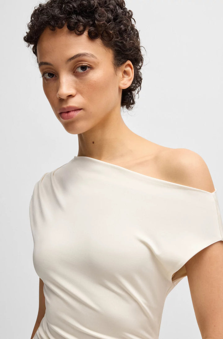 BOSS STRETCH-JERSEY DRESS WITH OFF-THE-SHOULDER NECKLINE