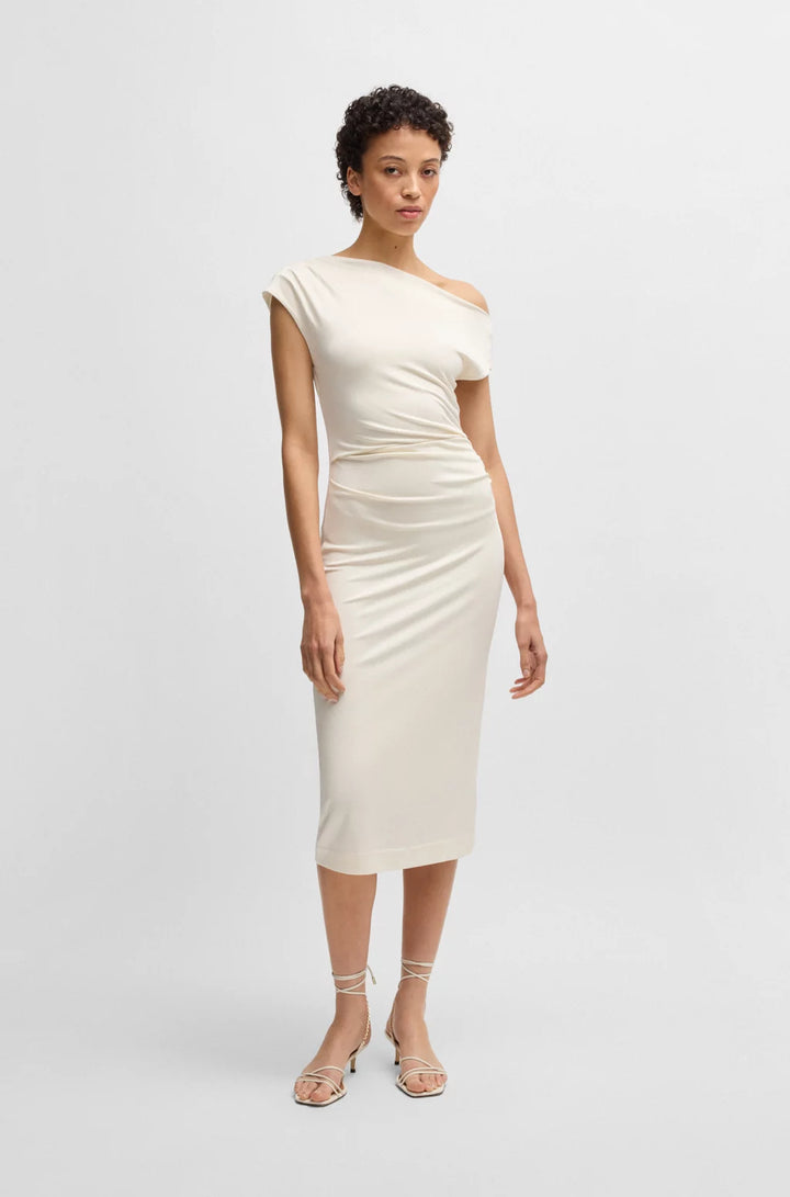 BOSS STRETCH-JERSEY DRESS WITH OFF-THE-SHOULDER NECKLINE