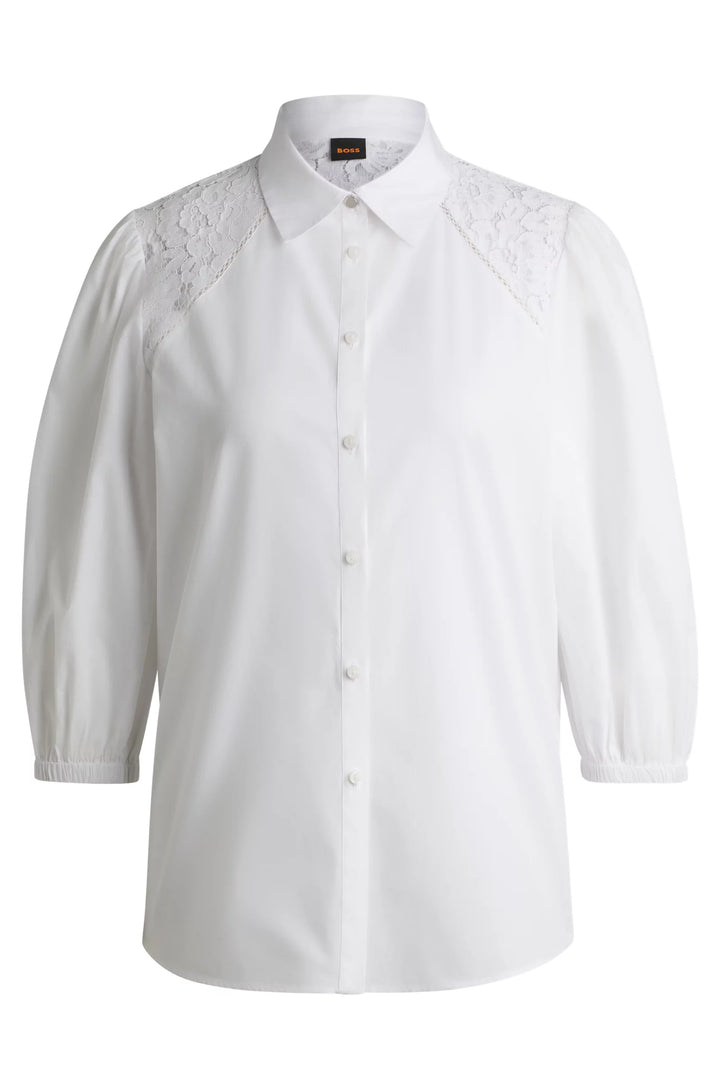BOSS Regular-fit blouse with lace shoulders